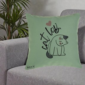 Perna Personalizata Cat Lover Pisica Ilustratie Linie, 40x40 cm, Verde, Husa Detasabila, Perna Inclusa, BEKZ®