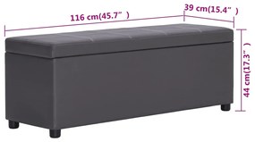 Bancheta cu zona de depozitare, gri, 116 cm, piele ecologica Gri