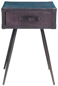 Noptiera din metal si maner de piele, cu sertar, aspect industrial