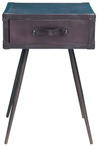 Noptiera din metal si maner de piele, cu sertar, aspect industrial