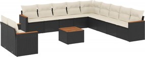 vidaXL Set canapele de grădină, 12 piese, cu perne, negru, poliratan
