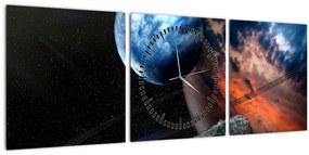 Tablou planetei în cosmos (cu ceas) (90x30 cm)