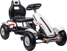 HOMCOM Kart cu Pedale pentru Copii 5-12 Ani cu Scaun Reglabil, Anvelope Gonflabile, Frână de Mână, Design de Curse, Alb și Negru | Aosom Romania