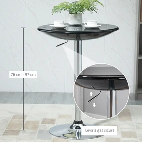HOMCOM Masă Rotundă Bar cu Plan Rotativ, Înălțime Ajustabilă, Oțel, Φ61x76-97cm, Negru | Aosom Romania