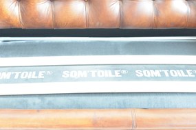 Canapea Chesterfield extensibilă, 3 locuri, din piele naturală, cognac, 220x102 cm