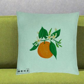 Perna Decorativa Portocala in Floare, 40x40 cm, Verde Menta, Husa Detasabila, Perna Inclusa, BEKZ®