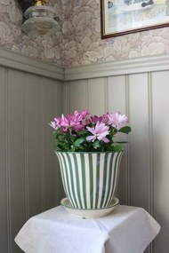 Ghiveci din ceramică pictat manual cu dungi, Ø 22 x H 18,5 cm, verde închis „Miriam"