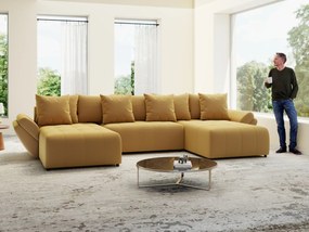 Colțar extensibil dumonde cu ladă de depozitare si sezut confortabil din spuma high-density, Berlin U Royal Mustar 380x180 cm