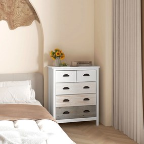 HOMCOM Comodă 5 sertare mobilier de depozitare cu mânere, 70 x 38 x 85 cm, alb | Aosom Romania