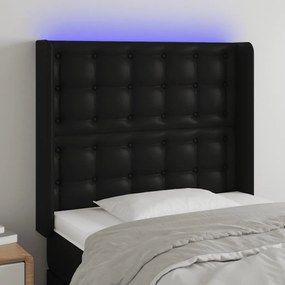 3124126 vidaXL Tăblie de pat cu LED, negru, 93x16x118/128 cm, piele ecologică