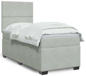vidaXL Pat continental cu saltea, gri deschis, 80x200 cm, catifea