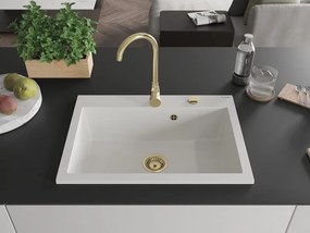 Mexen Elix chiuvetă din granit cu 1 compartiment 700 x 500 mm, albă, sifon auriu - 6526701005-20-G