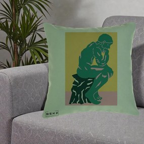 Perna Decorativa Ganditorul Sculptura Pop Art, 40x40 cm, Verde, Husa Detasabila, Perna Inclusa, BEKZ®
