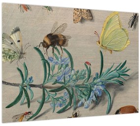 Tablou pe sticlă - Jan van Kessel the Elder, Insects and a Sprig of Rosemary, reproducere (70x50 cm)