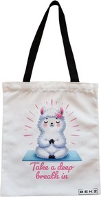 Sacosa de Panza pentru Cumparaturi, Geanta Tote, Yoga Take a deep breath in, Cu fermoar, 38x34.5 cm, Alba, BEKZ®