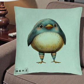Perna Decorativa Pasare Teal-Bej cu Sosete Curcubeu, 40x40 cm, Verde Menta, Husa Detasabila, Perna Inclusa, BEKZ®