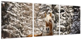 Tablou - Cal în peisaj de iarnă (cu ceas) (90x30 cm)