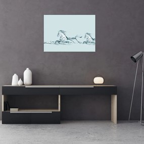 Tablou pe sticlă - Cai din picături de apă (70x50 cm)