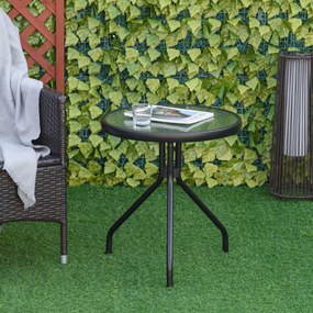 Masuta de Gradina Rotunda Outsunny cu Etajera din Sticla Φ50x55cm, Negru