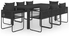 3060105 vidaXL Set mobilier de masă, 9 piese, negru, ratan PVC