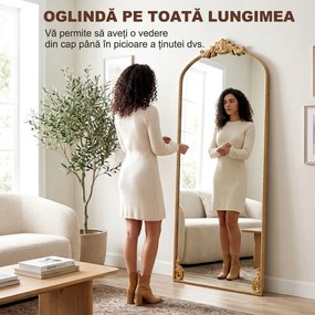 HOMCOM Oglindă Mare 180 x 75 cm, de Agățat sau Sprijinit, Auriu Vintage | Aosom Romania