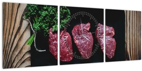 Tablou cu carne pe farfurie (cu ceas) (90x30 cm)