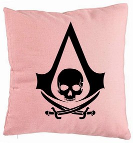 Perna Decorativa cu Assasin&apos;s Creed Fans, 40x40 cm, Roz, Husa Detasabila, Burduf