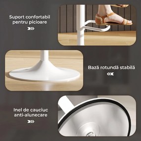 HOMCOM Set 2 Scaune de Bar cu Spătar și Suport pentru Picioare, Înălțime Reglabilă, Piele Ecologică PU, Alb | Aosom Romania