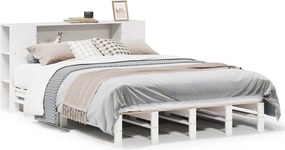 vidaXL Pat cu bibliotecă fără saltea, alb, 160x200 cm, lemn masiv