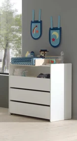 Set Comodă Kiddy cu 3 Sertare și Masă de Înfășat, Alb și Pin Natural – Vipack