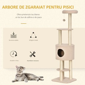 Stalp de Zgariat pentru pisici PawHut multi-activitate cusca minge suspendata moale Bej | Aosom RO