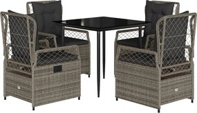 vidaXL Set mobilier de grădină cu perne, 5 piese, gri, poliratan