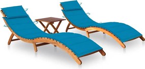 vidaXL Șezlonguri cu masă și perne, 2 buc., lemn masiv de acacia