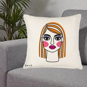 Perna Decorativa Portret Pop Art Fata, 40x40 cm, Crem Reliefat, Husa Detasabila, Perna Inclusa, BEKZ®