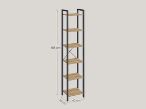 Raft cu structura metalica TAYLOR 6 polite, stejar artisan
