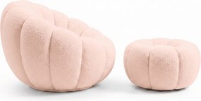 Fotoliu de design rotativ BLOOM cu taburet, roz deschis