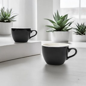 Set Cafea Ceasca si Farfurie Vulcano Duo negru lucios (farfurie 20cm, ceasca 250ml)