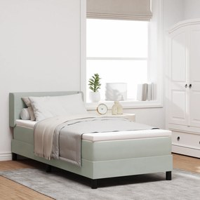 vidaXL Pat box spring cu saltea, gri deschis, 90x200 cm, catifea