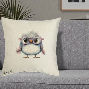 Perna Decorativa Pui Pufos cu Ochelari Roz, 40x40 cm, Ecru, Husa Detasabila, Perna Inclusa, BEKZ®