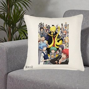 Perna Personalizata Assassination Classroom Grup Complet Anime, 40x40 cm, Crem Reliefat, Husa Detasabila, Perna Inclusa, BEKZ®