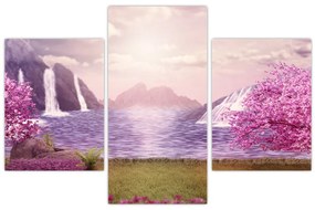 Tablou cu pomi roz cu lac (90x60 cm)
