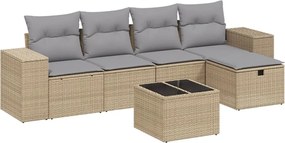 vidaXL Set canapele de grădină, 6 piese, cu perne, bej, poliratan