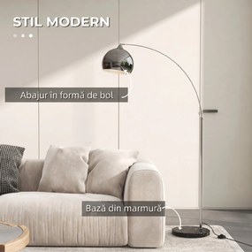 HOMCOM Lampă de podea vintage în arc cu bară ajustabilă, întrerupător de picior, soclu E27, argintiu | Aosom Romania