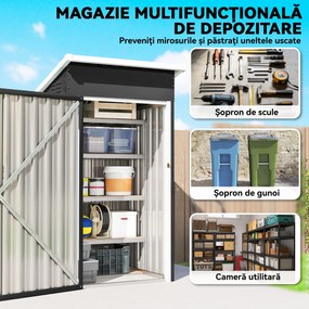 Outsunny Magazie de Grădină 0,74m² din Oțel Galvanizat cu Guri de Aerisire, Magazie cu Ușă Blocabilă, Acoperiș Înclinat, Mănuși, Depozitare Unelte, 107,5x91x185 cm, Gri Închis | Aosom Romania