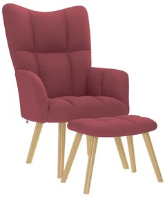 vidaXL Scaun de relaxare cu taburet, roșu vin, textil