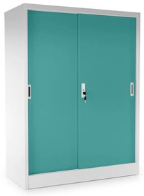 Dulap metalic universal mediu cu uși glisante 90 x 40 x 120 cm, încuietoare cilindrică, verde - ral 6033