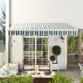 Outsunny Copertină Retractabilă cu Braț Pliabil și Protecție UV, 395x 245 cm, Verde și Alb | Aosom Romania