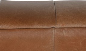 Canapea 3 locuri din piele cognac, cu spătar capitonat, picioare din metal auriu, aspect retro, 74 x 209 x 77 cm, „Odette”