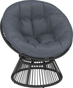 Outsunny Scaun Papasan rotativ 360° Fotoliu din coș cu pernă Cadru din oțel Fotoliu rotund din ratan Loungesessel Gri | Aosom Romania