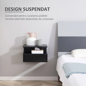 Set de 2 Noptiere Moderne Suspendate pentru Dormitor cu Sertar si Polita Superioara din Lemn 35x32x22.5cm Negru HOMCOM | Aosom RO